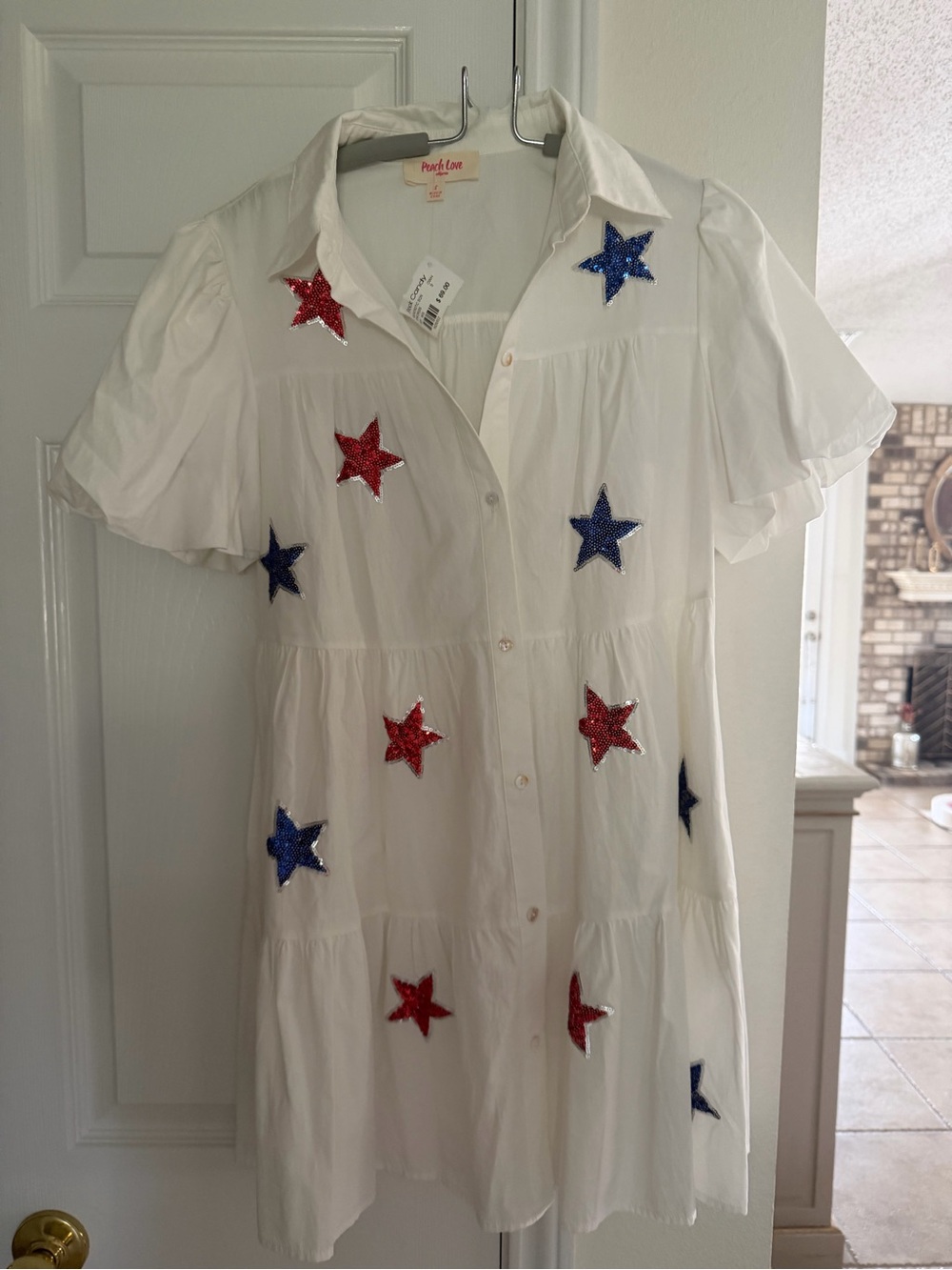 Peach Love California White Dress with Red & Blue Stars - Picture 2 of 4